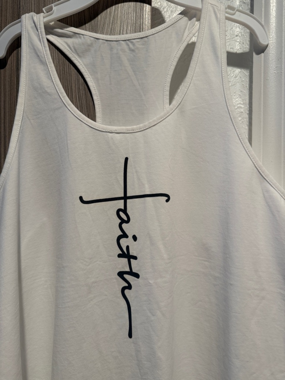 White Racerback Tank Top with 'Faith' Script - Picture 2 of 6